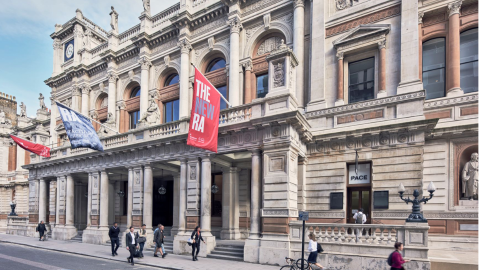 A photo of the outside of the Royal Academy building.