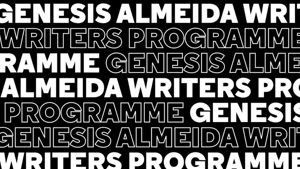 Black background with white repeated text saying ‘Genesis Almeida Writers’.